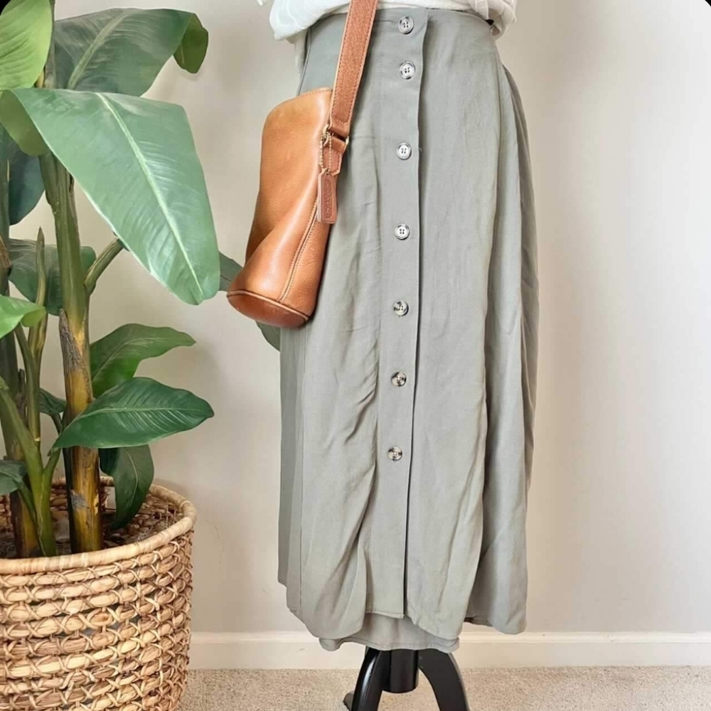 Westport Hunter Green Front Button Skirt Midi Boho Casual Classic Work Loose 1X